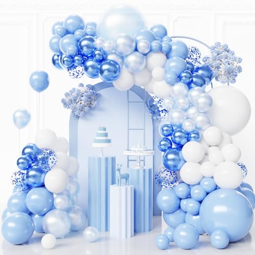 Image of Light Blue Balloons Arch Kit,130pcs Blue and White Balloon Garland,Different Sizes 18 12 10 5 Inch Baby Blue Latex Balloons for Birthday Wedding Baby Shower Graduation Blue Themed Party Decorations