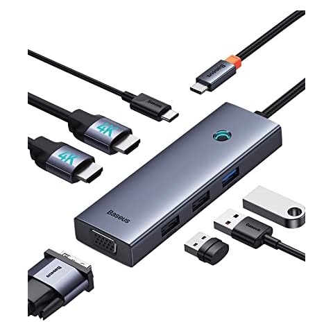 Baseus USB C HUB Dual 4K HDMI USB C Docking Station Triple Display 7 in 1 USB C Adapter mit 2 HDMI Cover