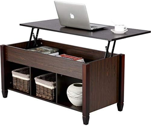 Mesa de centro emergente, mesa Cofee, rectangular marrón con almacenamiento debajo y estante, centro de mesa perfecto para mejorar tu sala de estar disponible en Yaxa Costa Rica