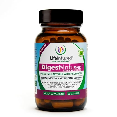Life Infused - Premium Digestive Enzyme Supplements - 21 Plant-Based Enzymes, Proteases, Bromelain, Amylase, Papain - Probiotics, 72 Key Minerals & Herbs - Ease Gas & Bloating. 90 Servings. -  enzyme md digestive enzymes