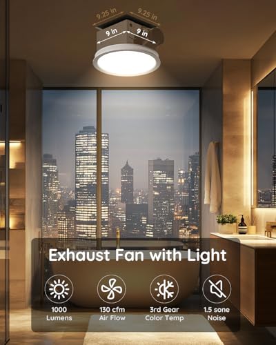 Image of Fitop Bathroom Exhaust Fan with Light,130 CFM 1.5 Sones 47W 1100LM