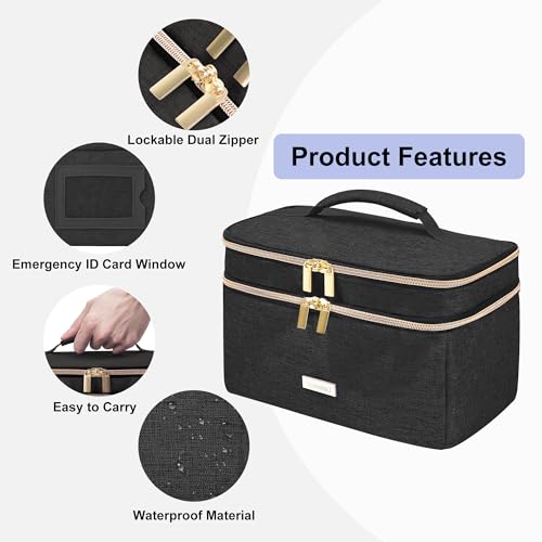 Image of Lexeeco Medicine Storage Bag Pill Bottle Organizer with Portable Small Pouch Travel Medication Bottle Organizer for Emergency Home First Aid Box Kit (Black)