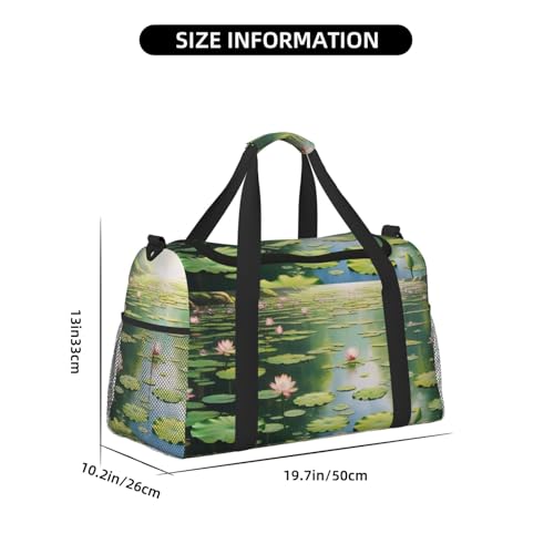 Spirit of the Lotuses Print Travel Duffle Bag - Foldable Personal Item Travel Bag for Women & Men,Carry-On Convertible Crossbody Tote Bags with Adjustable Shoulder Strap & Pockets 13x10.2x19.7 in4