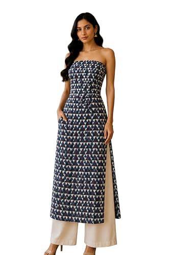 Image of Ethnics of Kutch Womens's Ajrakh Modal Silk Natural Dye Hand Block Print Unstitched Kurta Fabric
