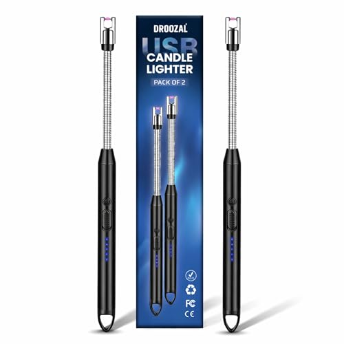 Rechargeable Candle Lighter USB-C with LED Battery Display, Long 360° Flexible Neck, Windproof Flameless Plasma Arc candle lighter with Safety Lock for lighter, BBQ, and Gas Stoves (2 Pack)