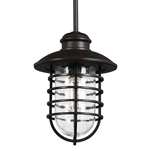 Image of Design House 588996-BRZ Stevenson Rustic Industrial 1-Light Indoor Dimmable Pendant with Clear Seedy Glass and Metal Wire Shade for Kitchen Island barBedroom, Bronze