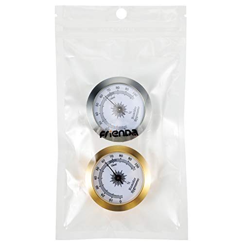 Frienda 2 Pcs Hydrometer Humidity Meter Cigar Humidor Hygrometers Round Cigar Hygrometer for Humidor Cigar Cabinet Cigar Cans, 2 Inch(Silver, Gold)