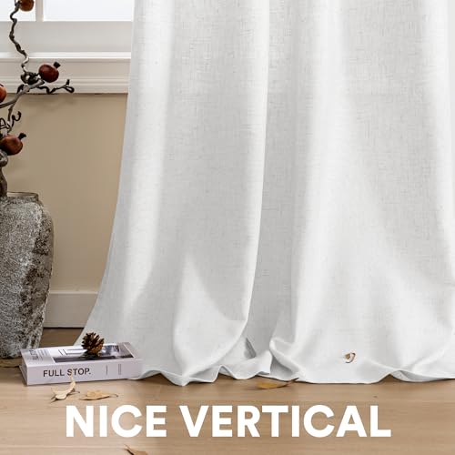 PrinceDeco Linen Curtains with Attached Valance for Living Room, Light Filtering Farmhouse Semi-Sheer Treatments Rod Pocket/Ring Top for Bedroom, 2 Panels Set - W52 x L108 Inch, White by PrinceDeco - Image 4