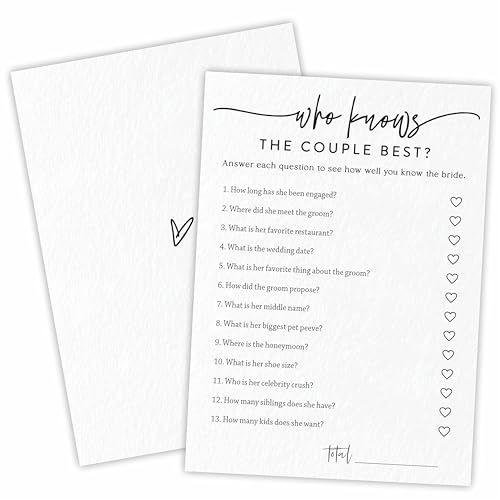 TPYEN Bridal Shower Game Cards - Who Knows The Couple Best - 30 Minimalism Wedding Party Games Game Cards, Engagement Party Game, Modern Bridal Shower Party Favor & Decorations - A09