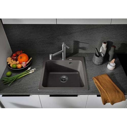 BLANCO NAYA 5 | Granitspüle aus SILGRANIT schwarz | Einbauart: Einbau von Oben | für 50 cm breite Unterschränke | Großes Beckenvolumen für optimale Nutzung | Reinigungsfreundliche Öberfläche