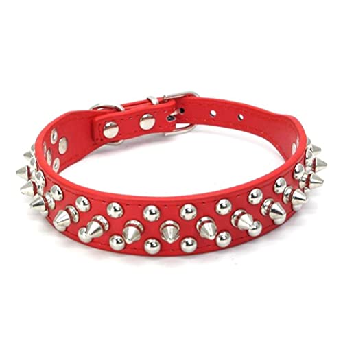 Collare per cani con punte, funghi rivetti con punte, anti-morso, protezione per animali domestici, in pelle PU, collari per cuccioli per XXS XS Small Medium Large Boy Dogs Maschi Gatti Capra, Rosso M