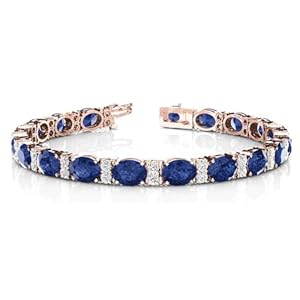 SHIV IMPEX JEWELS 5.80 Ct. Oval Shape Blue Sapphire With Diamonds Womne’s Tennis Bracelets in 14k Rose Gold Plated 925 Sterling Silver