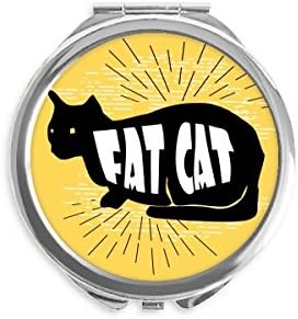 Black Animal Cat Outline Natural Hand Compact Mirror Round Portable Pocket Glass