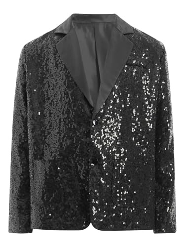 Girls Kids Sequins Suit Coat Long Sleeve Sparkly Notched Lapel Button Down Blazer Jacket with Pockets3