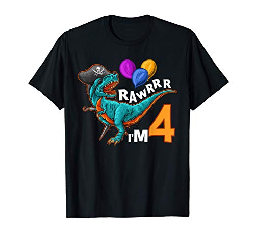 4th Birthday Shirt Pirate Dinosaur Birthday T-Rex Party T-Shirt