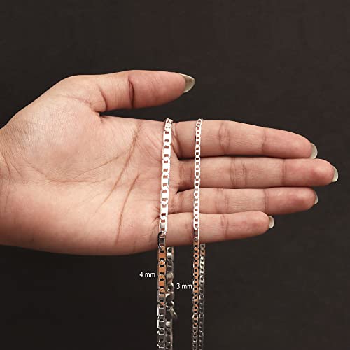 LeCalla Solid 925 Sterling Silver Italian 3 MM, 4 MM Diamond-Cut Solid Flat Mariner Link Chain Necklace for Women Men with Lobster Clasp, Made in Italy (16, 18, 20, 22, 24 Inches)4
