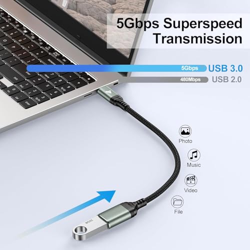 Image of DR VAKU MAXPORT Type C to USB A 3.0 OTG Adapter Connector Fast Charging Data Transfer Cord Speed Upto 10 GBPS Nylon Braided Cable for iPhone 17 /15 /16 Laptops, Smartphone & Other Type C Devices- Black