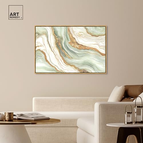 Art Remedy Green And Gold Framed Mineral, Agate & Geode 1 Piece Canvas Wall Art, 55.5" x 37.5", Gold Frame by Art Remedy - Used condition - Image 2