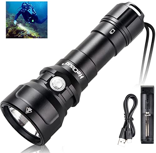 WholeFire Antorcha de buceo súper brillante 2000 lúmenes 120 m linterna subacuática profesional buceo IPX8 impermeable PM70 LED antorcha luces de buceo con cargador Cover