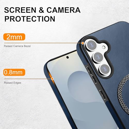 Image of KARWAN Shockproof Hybrid Leather Finish Back Case Cover Compatible with Samsung Galaxy S25 FE with Wireless MagEaze Charging Cover, Anti-Scratch Shield Case with Strong Minimalist Design (Blue)