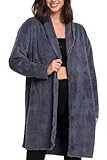 Mad Dog Women's Sherpa Cardigan Sweater, Cozy Loungewear Top, Thin Lightweight Long Open Front Jacket, Blue, Medium