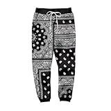 Tojoo Black Bandana Paisley Pants for Men Women Red Bandanas Print Clothing Hip Hop Jogger Pants Blue Athletic Sweatpants (M,Black Sweatpants,Medium)
