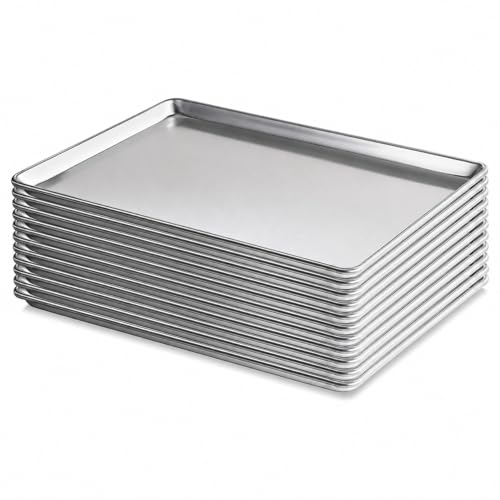 New Star Foodservice Commercial-Grade 18-Gauge Aluminum Sheet Pan/Bun Pan, Full Size, 18 x 26 x 1 Inches, Pack of 12