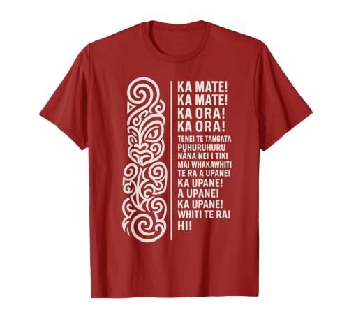 New Zealand Maori Haka Ka Mate Song Rugby T-Shirt, Men, Cranberry Red, Small