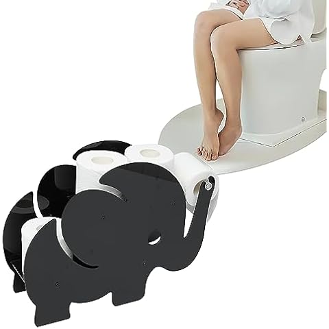 Baoswi Elephant Shaped Toilet Paper Holder, 16.5 x 12.4 inch Toilet Paper Holder with Storage, Acrylic Toilet Paper Stand, Toilet Paper Holder with 2 Tier Shelves, 6 Toilet Paper Capacity(Black) Cover