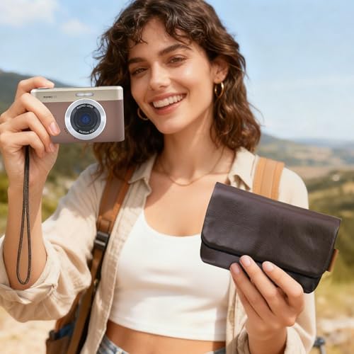 Lacdo Futerał na Aparat Fotograficzny do KODAK PIXPRO C1 Friendly Zoom Digital Camera, Miękkie skórzane ochronne etui aparat, Kompaktowy KODAK PIXPRO C1 Torba na aparat z paskiem na nadgarstek,Brązowy