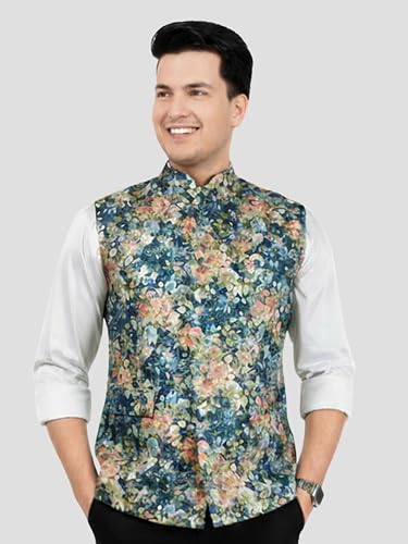 Image of VASTRAMAY Men's Silk Blend Nehru Jacket | Festive Ethnic Attire for Wedding, Party & Ramzan | Traditional Outfit - Eid Special
