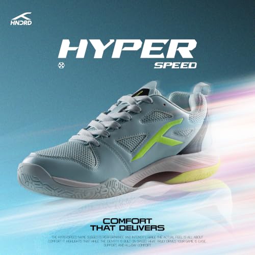 Image of HNDRD Hyperspeed Badminton Shoes (Non Marking) Indoor Sports | All-Day Comfort & Support | Cloud-Cushion Midsole | Active Grip Sole | Effortless Control (White /Crimson ; UK 9)
