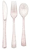 hapray 180PCS Rose Gold Plastic Silverware Set, Disposable Glitter Gold Cutlery, Flatware Set, 60...