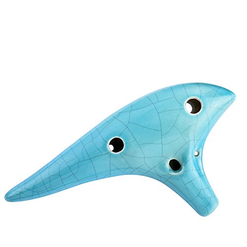 “Ocean Notes” 12 Hole Sweet Potato Ocarina Graceful Shape Pottery Ocarina In Alto C (Cyan Ice Crack) #TOP3