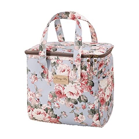Kwang Min Floral Insulated Lunch Bag for Women,Reusable Lunch Box,Large Cooler for Office,Picnic Outdoors,Premium Waterproof Fabric,Ideal Gift for Adults (Peony Blue) Cover