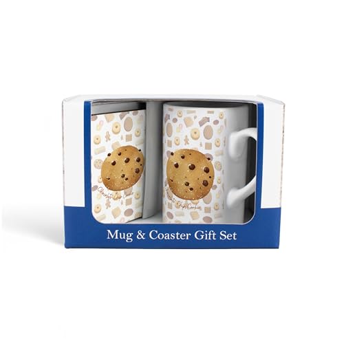 Purely Home Chocolate Chip Cookie Mug & Coaster Gift Set - Novelty Gifts for Foodies - Tea/Coffee Ceramic Mug & Cork Coaster Set