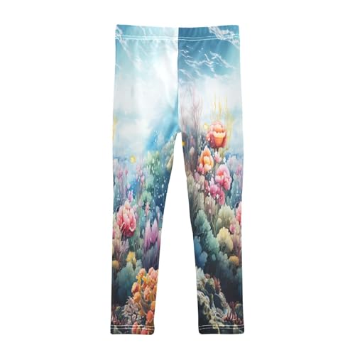 Bolaz Toddler Girls Leggings Printed Yoga Pants Leggings Blue Sky Colorful Flower for Kids2