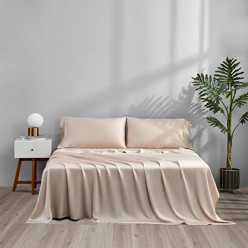ACCURATEX Cooling Sheets Twin Size - Viscose Made from Bamboo, Luxury Cool Silky Sheet Set for Twin Size Bed, Super Soft Breathable Bedding Sheets up to 16 inches Deep Pockect,Sandy Sand Twi