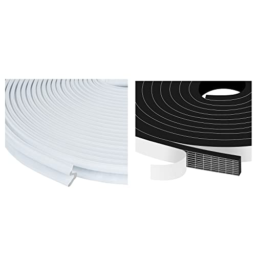 Trisiki 26Ft White V-Shaped " Q " Foam Weather Stripping + 33Ft (1/2 In X 1/4 In) High Density Weather Stripping Door Seal Strip #TOP10