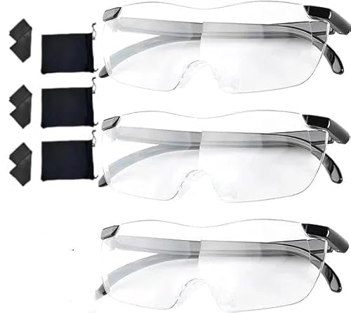 Occhiali con Lente D'ingrandimento, Lente D'ingrandimento da Lettura per Anziani, 300% Lente D'ingrandimento, Lente D'ingrandimento da Lettura per Anziani, per Lavori Ravvicinati Lettura Cucito,3PC