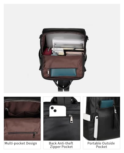Image of FADEON Leather Backpack Purse for Women Designer Travel Backpack Purses PU Fashion Ladies Shoulder Bag with Tassel