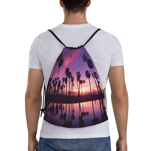 Purple Sunset print Drawstring Bag Sack Gym Bag Ditty Bag for Gym Traveling, Hiking, Yoga, Shopping for Adult2