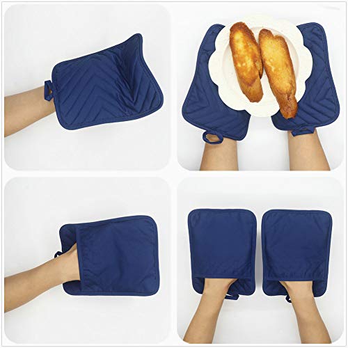 Cotton Pocket Pot Holders, Hot Pads Set Of 4, Pot Holers For Kitchen Heat Resistan Basic Trivet For Cooking And Baking, 7”X 9” (Navy Blue) #TOP6