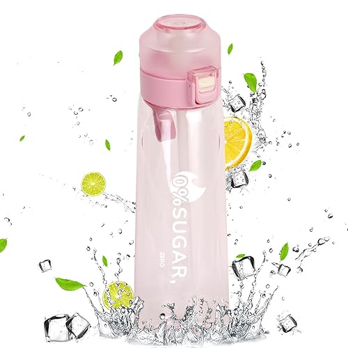 Minicoco Water Bottle With 0 Sugar 0 Calorie 650ml BPA Free Water Bottle Starter Up Set Drinking Bottles, New Fruit Sports Water Cup For Gym and Outdoor (Pink Without Pods)