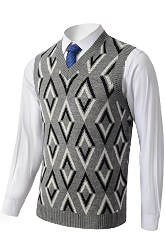 zhilifs Pull en tricot à col en V pour homme Uni sans manches Coupe ample, Grey1, S