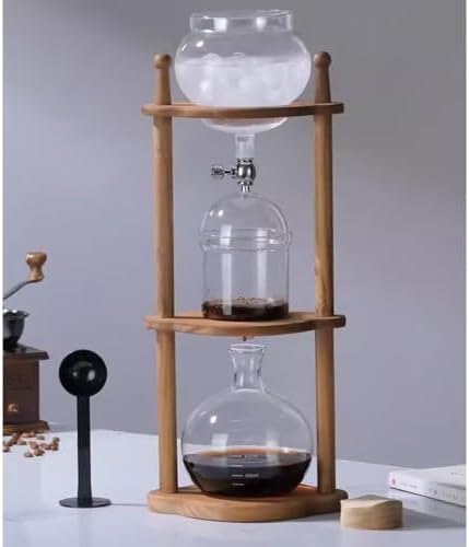 Cold Brew Drip Tower with Adjustable Water Flow,Premium Cold Brew Drip Tower - 800ml Coffee Maker with Adjustable Dripper & Wooden Bracket, Detachable Glass System for Coffee Lovers - Perfec