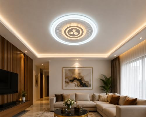 Image of FILLISKA Aluminium Luxurious 3 in 1 Led Ceiling /Wall Chandelier Light with 3 Step Colour Changing Function (Acrylic White-666)
