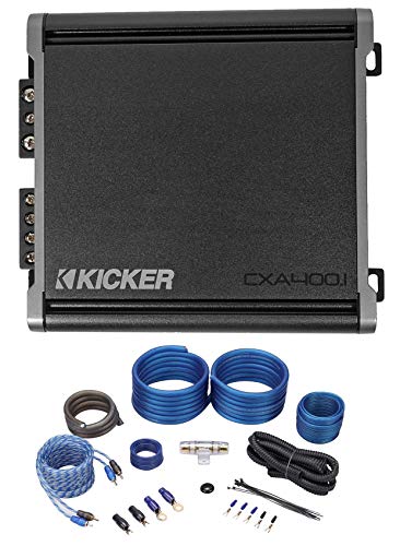 Kicker Bundle: (1) 46CXA4001T CXA400.1 400 Watt Mono Class D Car Audio Amplifier Amp Bundle with (1) Rockville RWK41 4 Gauge Complete Car Amp Wiring Installation Wire Kit with RCA's (2 Items)
