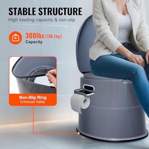 VEVOR Portable RV Toilet for Camping, Lightweight Commode with 1.3 Gal Removable Inner Bucket & Paper Holder, Travel Toilet with Dual Lids for Outdoor Adventures - Image 5