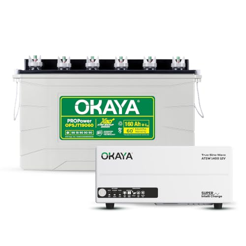 Image of Okaya Inverter with Battery Combo for Home,Office & Shops|ATSW1400 12V True Sine Wave Inverter 1150VA with 36 Months Warranty & OPSJT19060 160Ah XBD+ Certified SJT Battery with 60 Months Warranty
